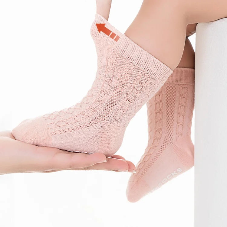 3Pairs/lot Kids Socks For Girls Boys Spring Summer Thin Soild Socks For Newborn Children's Cotton Mesh Non-slip Floor Sock 0-5Y