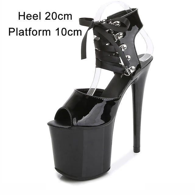 Shoes Women Platform Pole Dance Sandals 15CM 17CM 20CM High Heels Patent leather Gladiator Ladies Sandals Thick Bottom Stripper