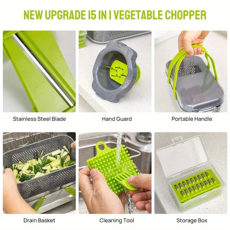 22 In 1 Multifunction Vegetable Chopper Mandoline Slicer Onion Dicer Food Grater With Drain Basket Container Kitchen Accessories