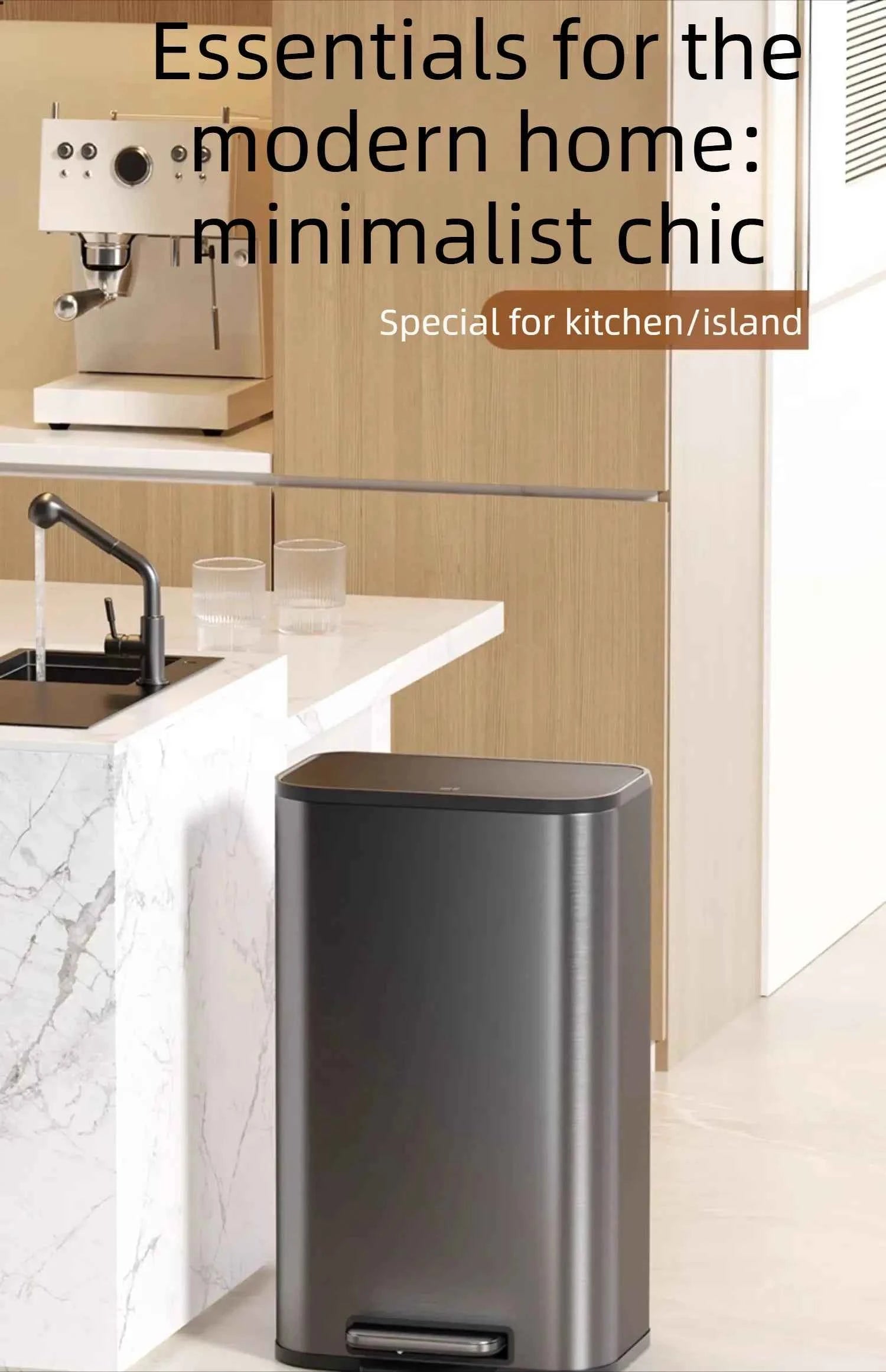 Kitchen Bin Large Large Capacity New Household Living Room Light Luxury High-grade Stainless Steel Italian Style Furniture