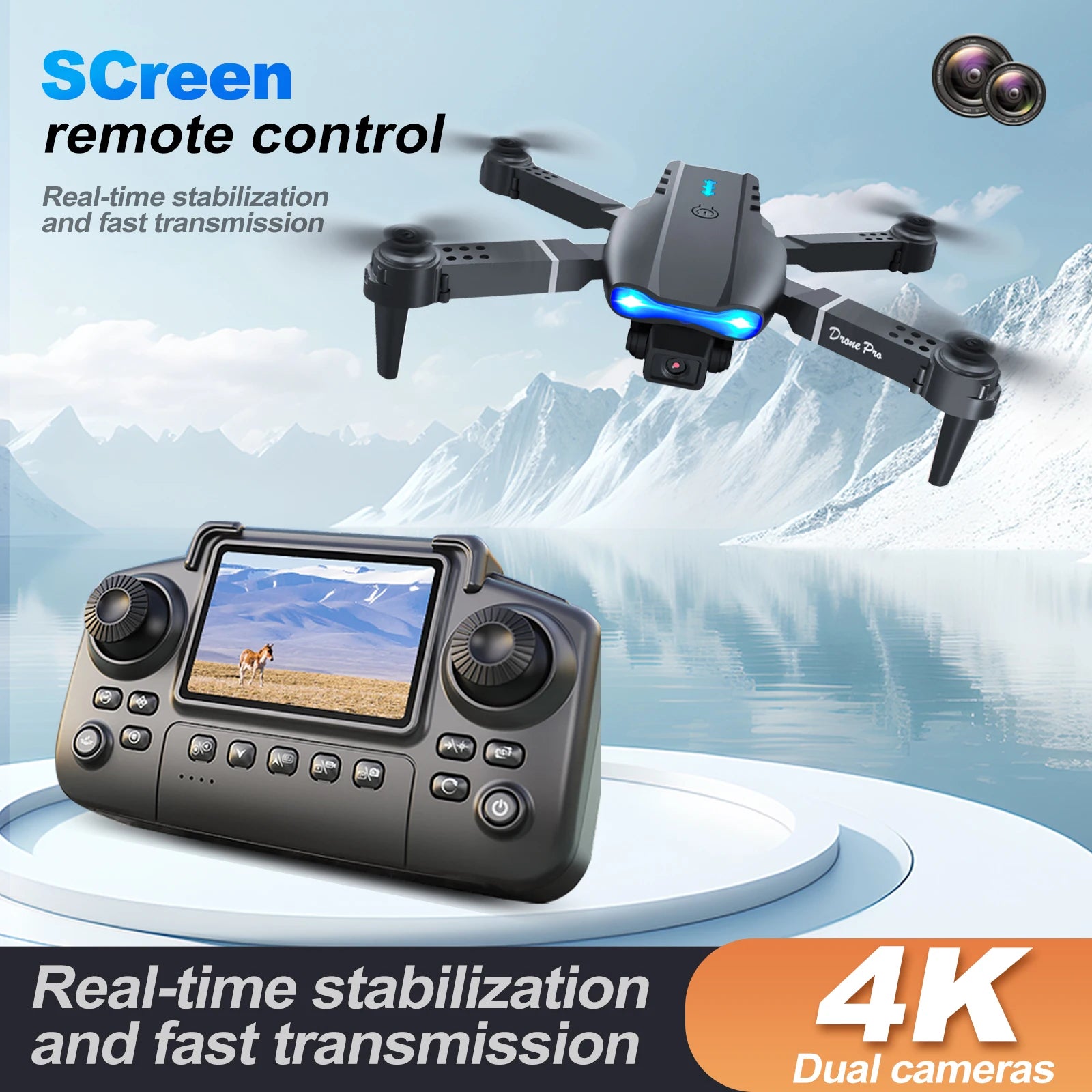 ZNLYRION RC Drone 4K Dual Camera  E99 PRO Optical Flow Obstacle Avoidance Foldable FPV Quadcopter Toy for Beginners