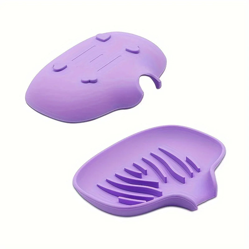 Purple Color Silicone Soap Dish for Bathroom Sink with Drainage Design