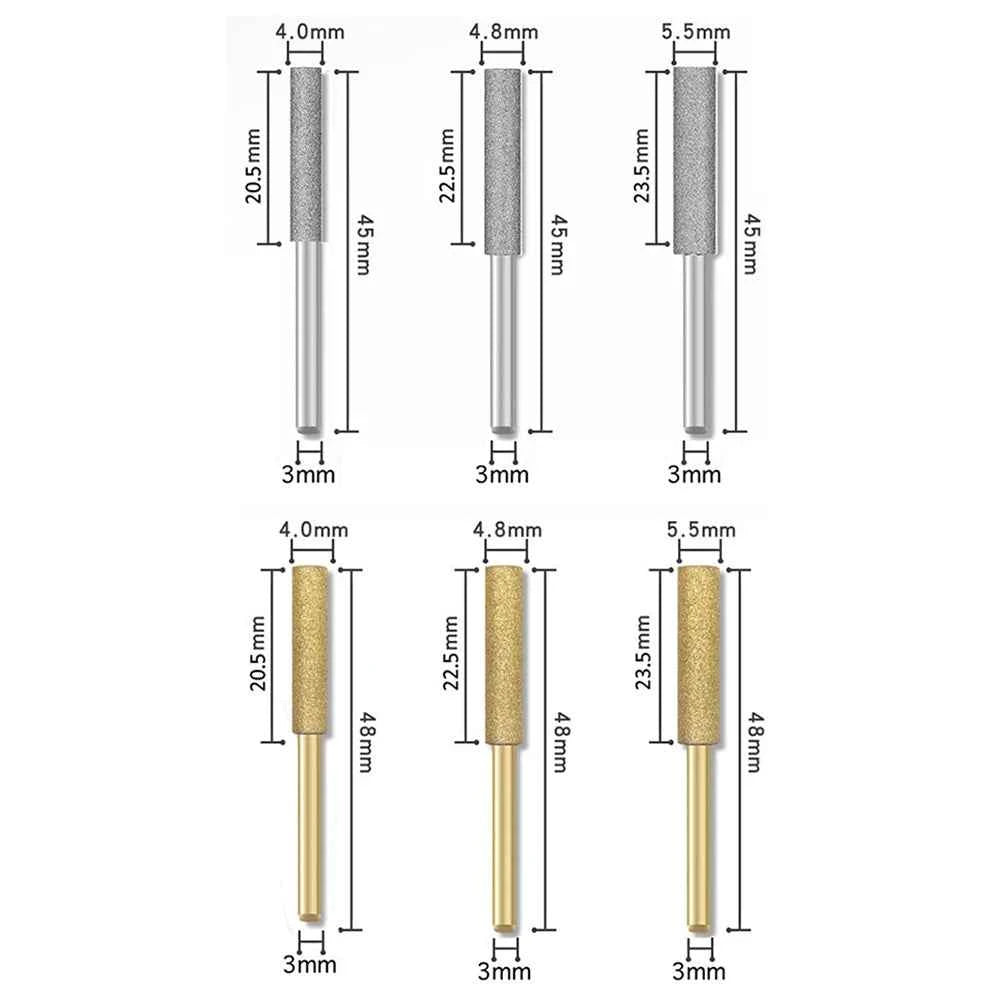 6pcs Chainsaw Sharpener 4/4.8/5.5mm Diamond Coated Cylindrical Burr Chain Saw Sharpening Grinding Head