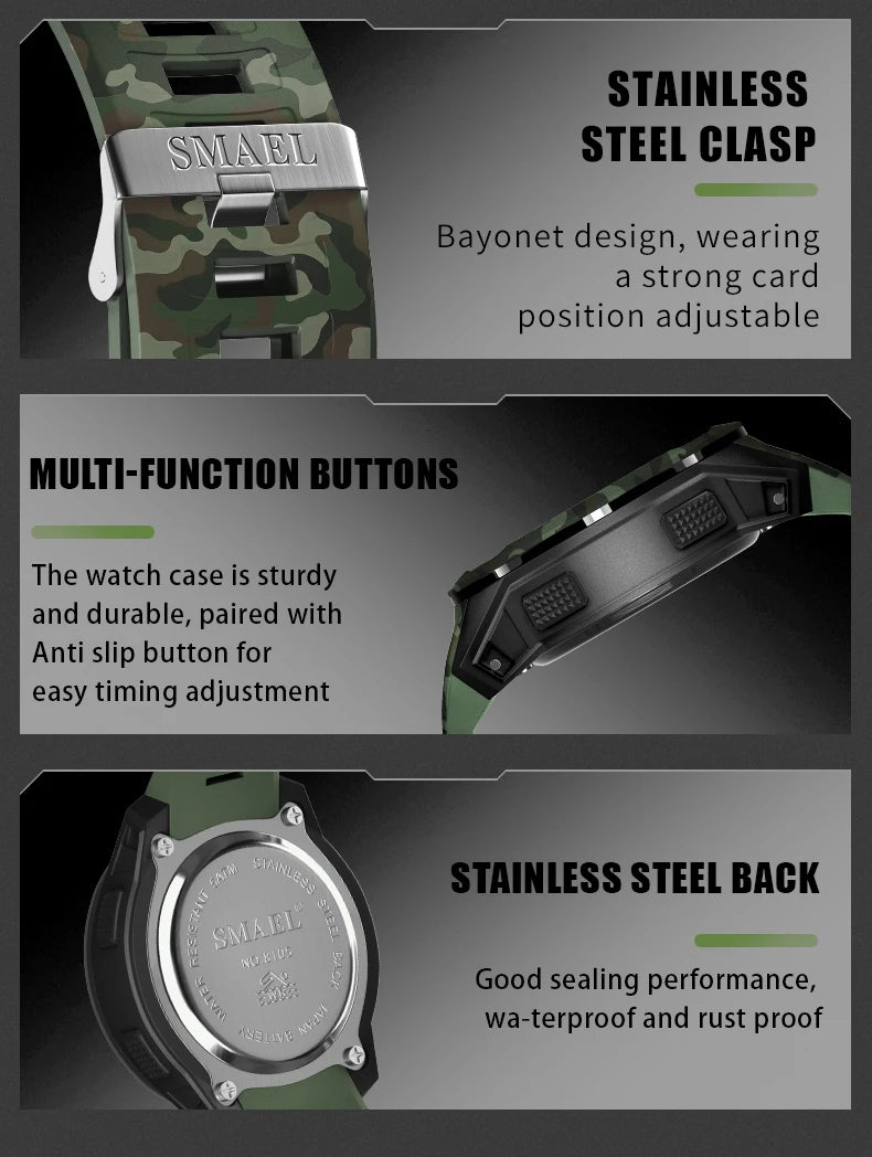 New SMAEL 8105 Watches Camo Strap Military Sport Watch for Men Clock Fashion Digital Wristwatch Waterproof Shockproof Watches
