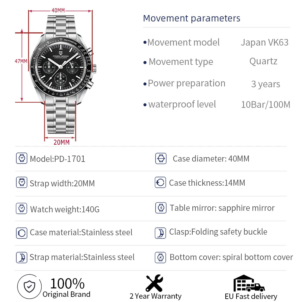 Men's Chronograph Quartz Watch With Sapphire Crystal