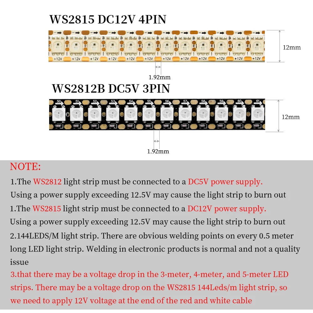 1-5M 144Leds/m WS2812B WS2813 WS2815 Led Strips 5050RGB Programmable Colored Running Flowing Led Strip Lights Led Ribbon DC5-12v