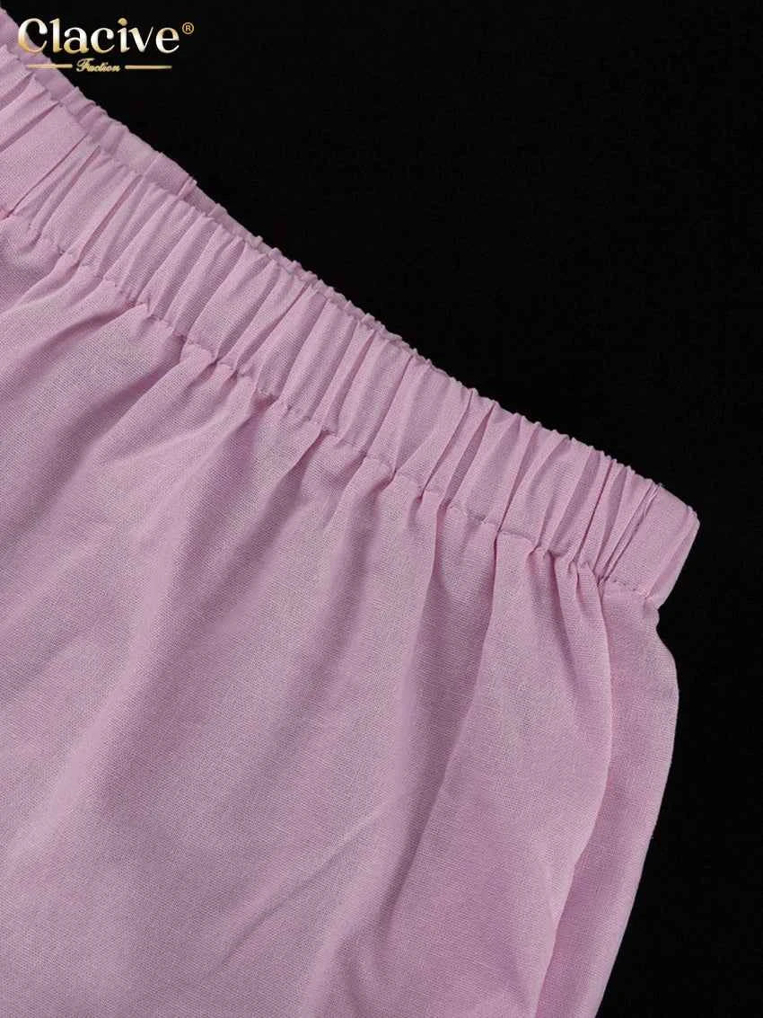 Clacive Summer Loose Pink Cotton 2 Piece Set Women Outfit 2025 Fashion Sleeveless Tank Top With High Waist Wide Pants Set Female