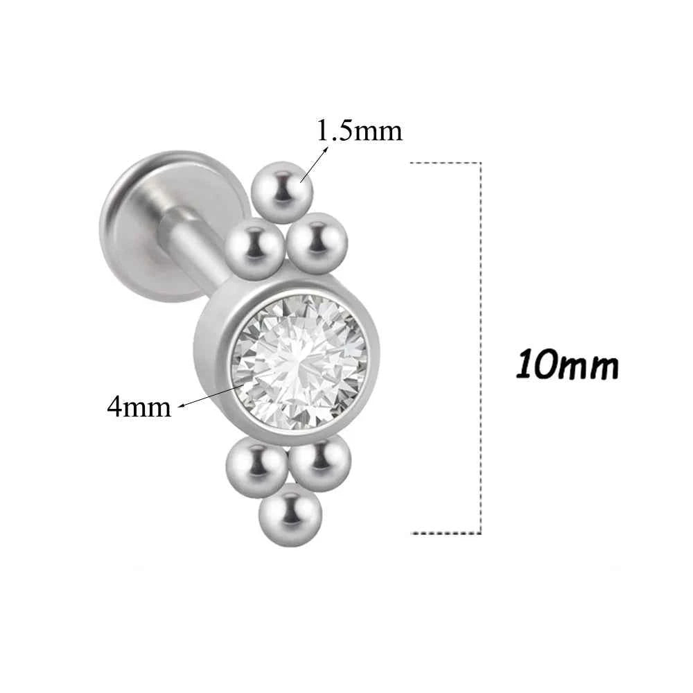 1PC Surgical Steel  Silver Color Labret Flat Base Ear Studs Crystal Cluster Helix Tragus Cartilage Piercing Jewelry 16G