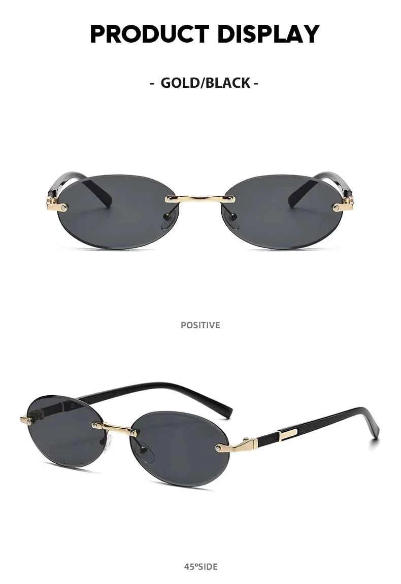 Popular Women Men Shades Oval Sun Glasses for Female Male Summer Traveling UV400 Rimless Sunglasses Round Fashion Gafas De Sol