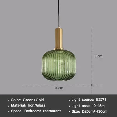 Striped Nordic Vintage Colorful Glass Chandelier For Dining Room Kitchen Island Pendant Light Bedroom Bedside Hanging Lamp
