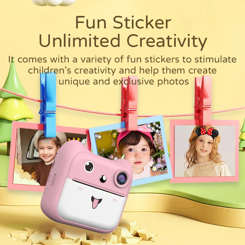 Kids Photo Camera Printer Mini Thermal Print Camera Children Digital Video Camera Toy Gifts for 4-12 Years Kids Girls Boys