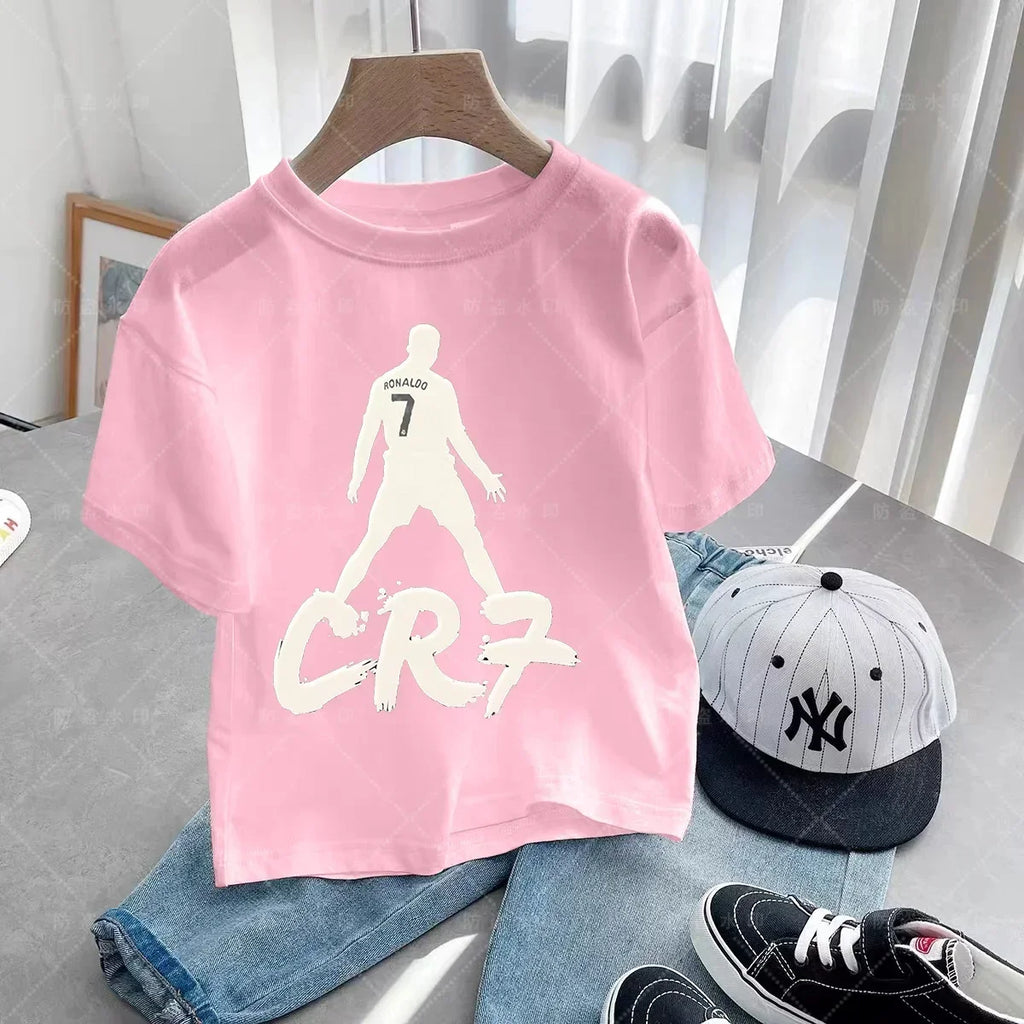 New Summer CR7 Print Cotton Boys Girls T-shirt Cristiano Ronaldo Clothing Fashion Outdoor Casual Fashion Sports Tees Top Tshirt