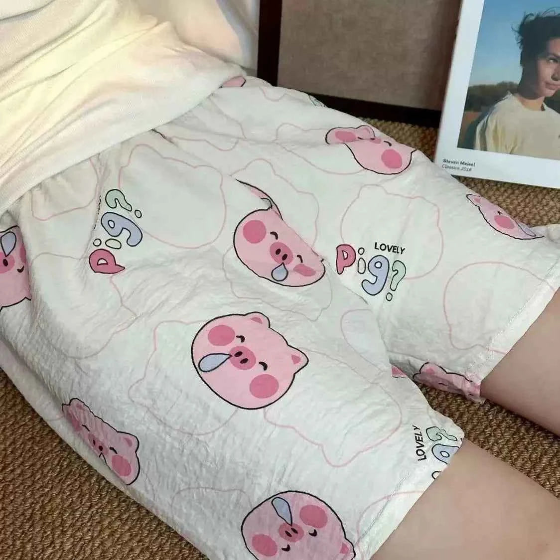2025 New SUMMER Sleepwear Women's Long Pajamas Pants Women Loungewear Pig printing Autumn Loose