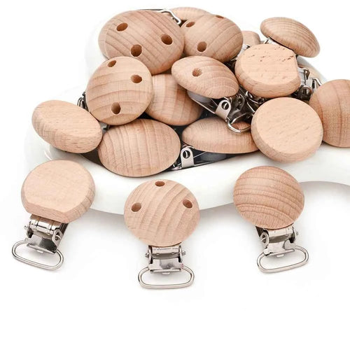 10Pcs Wooden Baby Pacifier Holder Metal Clip Beech Baby Pacifier Clips Chain Accessories Wooden Teether Toy BPA Free
