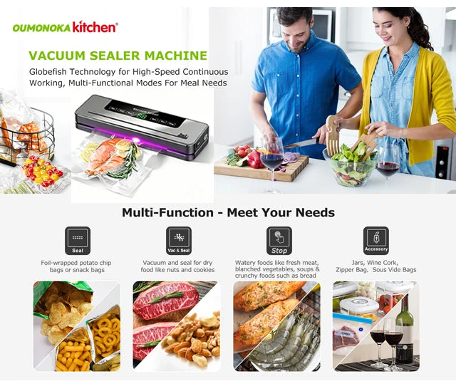 Electric Vacuum packaging machine Food Storage Seal Touch Button Dry/Wet Built-in Cutter Kitchen Food Sealing Vacuum Sealer