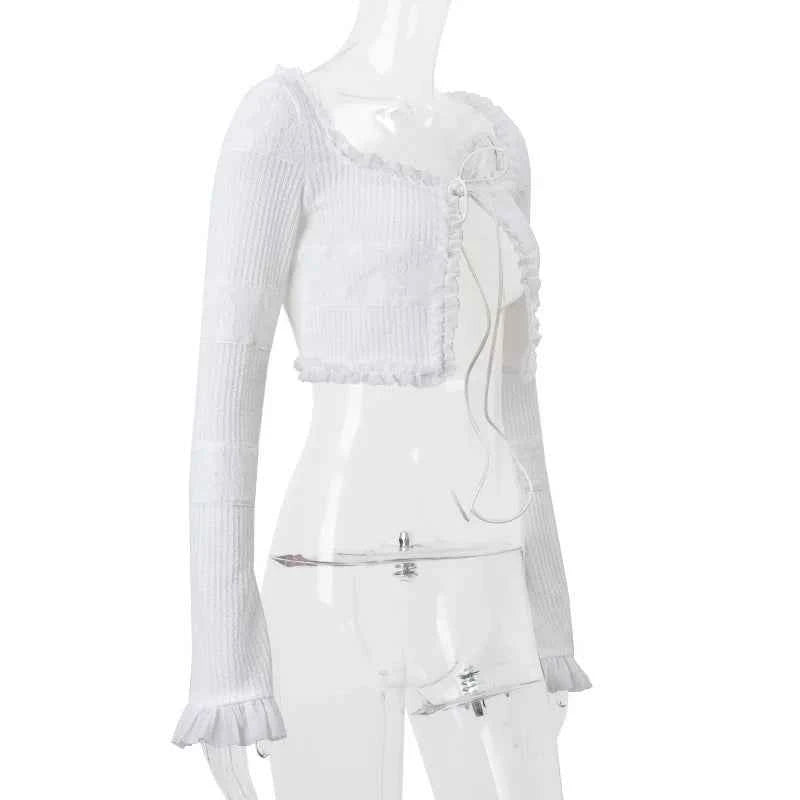 Cryptographic Fashion Y2K Ruffle Tiered Mini Skirts Co-ord Sets Elegant Outfits Tie Front Tops and Skirt 2 Piece Matching Sets