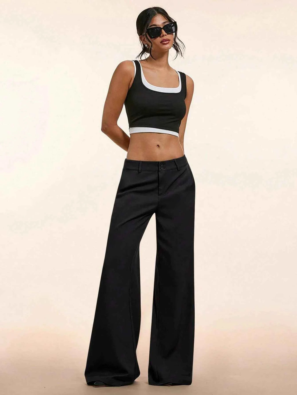 Women's Elegant Low Waist Personalized Slight Flared Leg Pants Casual Ribbed Wide Leg Mopping Trousers Streetwear 2025