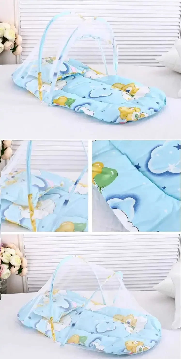 Baby Bed Infant Mosquito Nets Foldable with Cotton Pillows Portable Folding Baby Bedding Crib Netting Mosquito Prevention