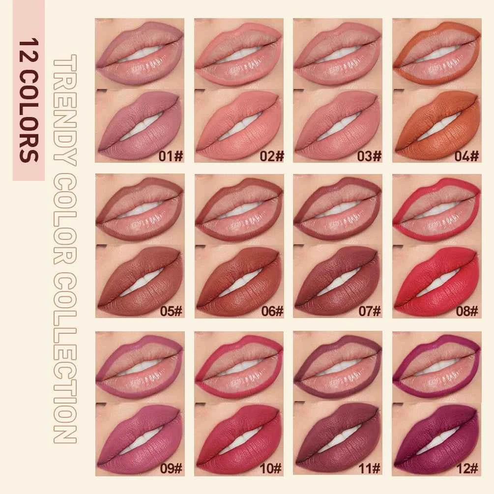QIBEST Matte Nude Lipstick Pen Long Lasting Lipliner Lip Pencil Waterproof Lip Liner Contour Sexy Red Lip Makeup Set For Women