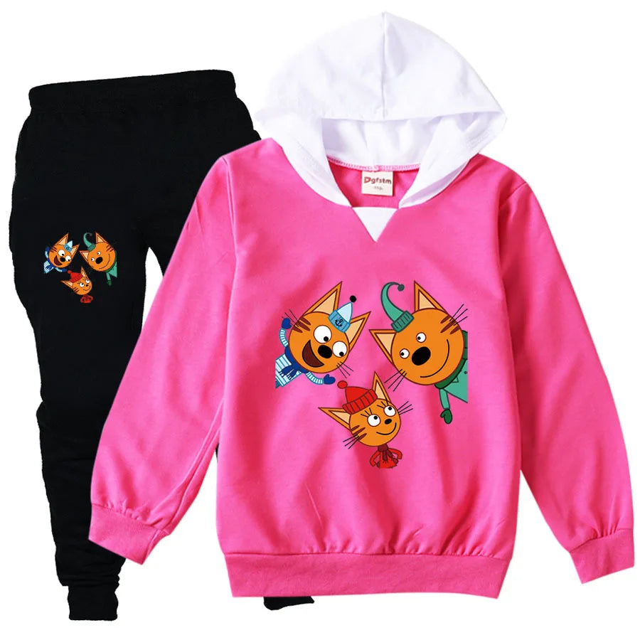 Kid-e-cats Clothes Kids Russian Три Кота My Family Three Happy Cats Hoodie Girls Outfits Children's Sets Boy Clothing