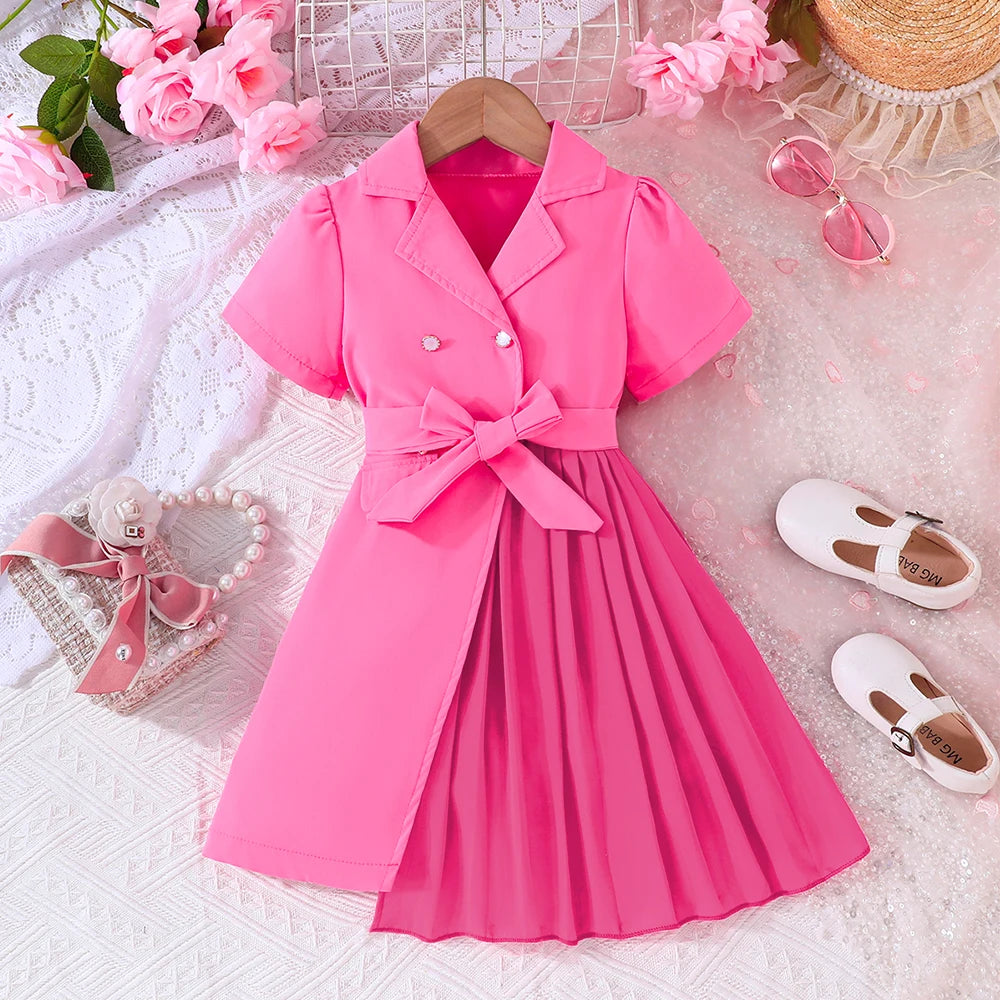 Ceeniu 3-8Y Kid's Jacket Dresses For Girls Lapel Patchwork Frill Blazer Dress For Girls Fashionable Children Clothes Girls