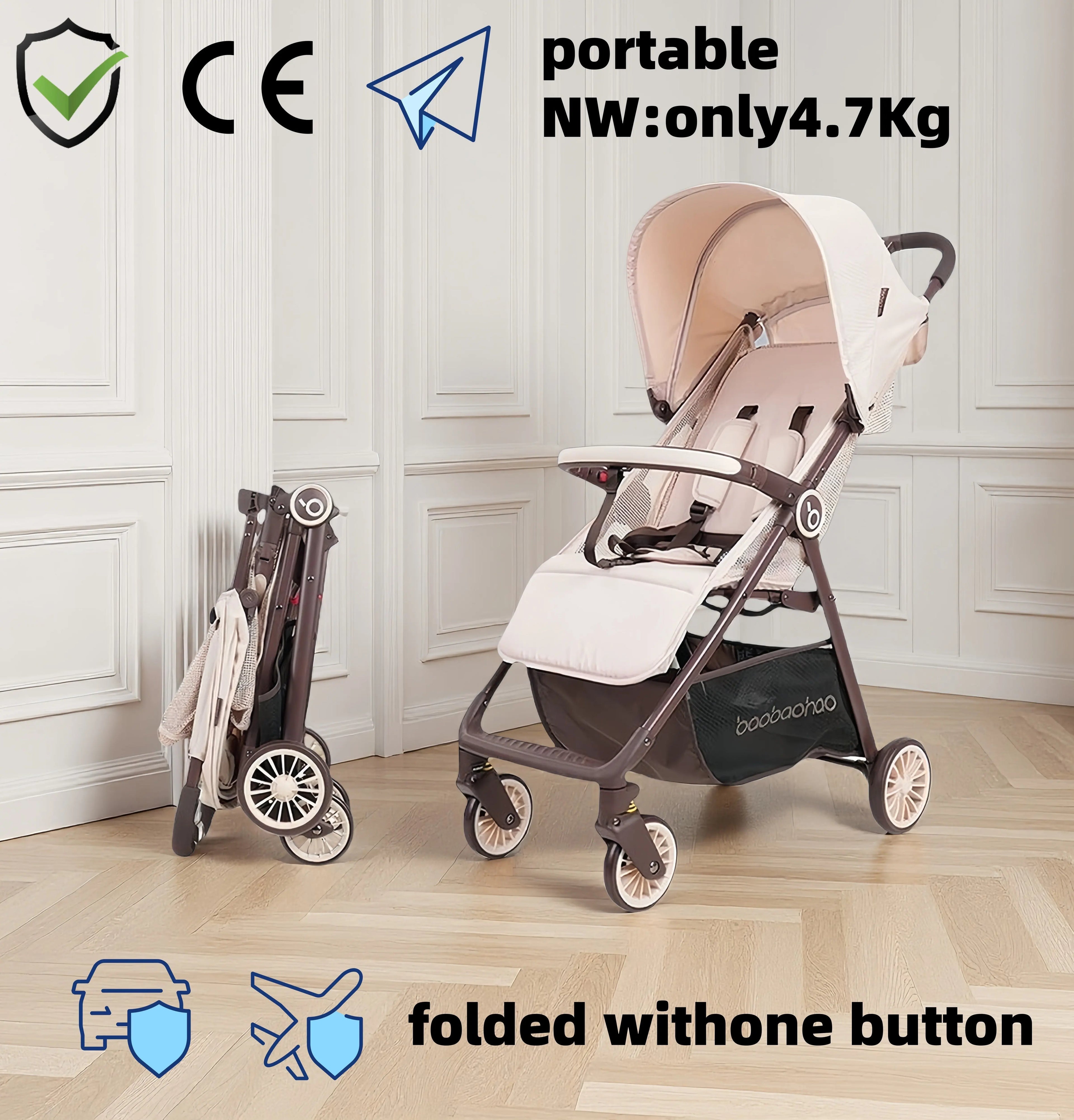 Baby stroller is lightweight, foldable, can sit or lie down, portable baby stroller with mesh design, cool and breathable