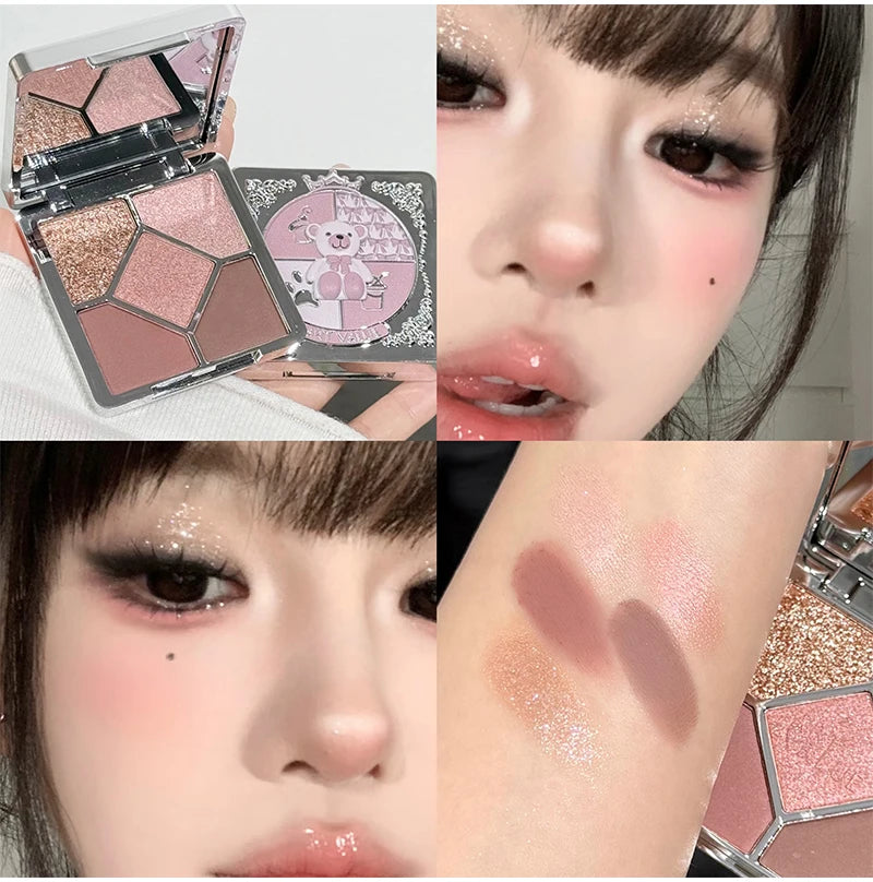 5 Colors Eyeshadow Palette Purple Glitter Pearlescent Matte Eye Shadow Shimmer Makeup Long Lasting Women Beauty Eye Cosmetics