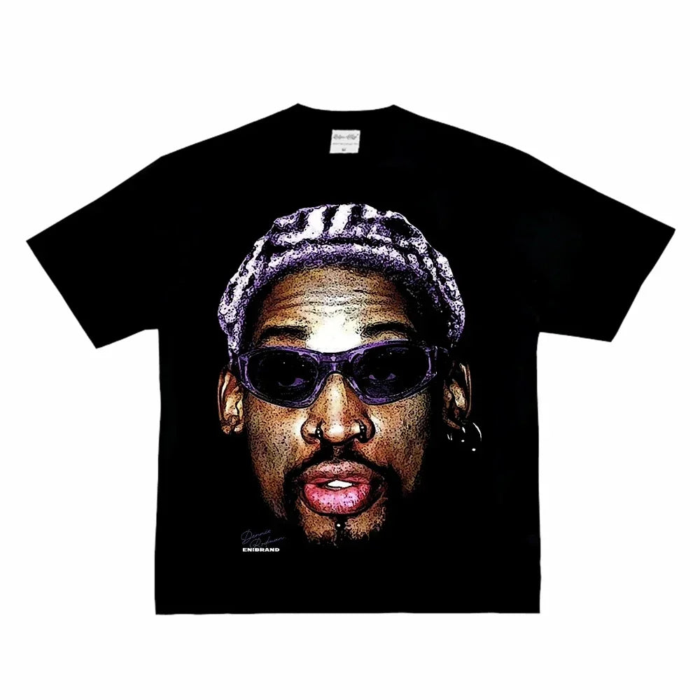 Fashion Men Women T-shirt Rodman American Street Big Head Crew Neck Short Sleeve Cotton T-Shirt Loose Street Wear Tops Clothing