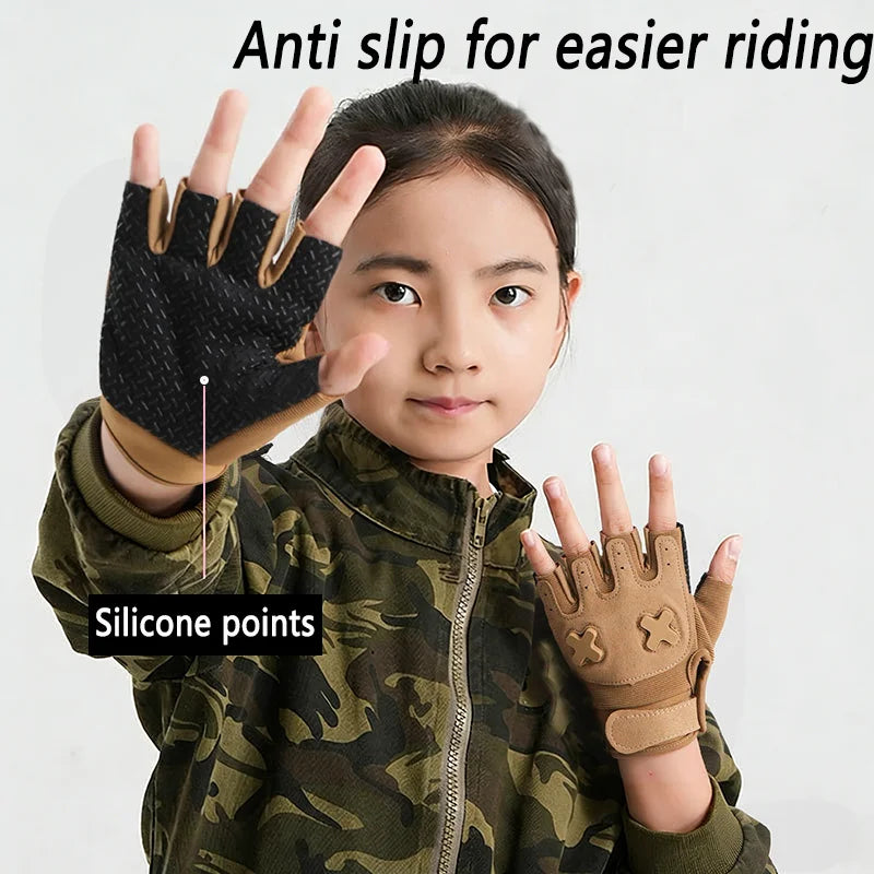 Kids Sport Gloves Breathable Anti-Slip Cycling Tactical Gloves 5-11 Ages Adjustable Outdoor Climbing Hiking Travel Gloves