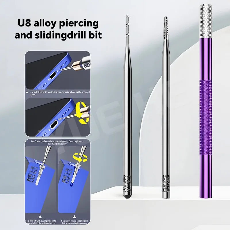Lanrui U8S Alloy Stripped Screw Extractor Drill Bit Set 2.35mm Shank for Phone Repair Professional Sliding Thread Removal Tool