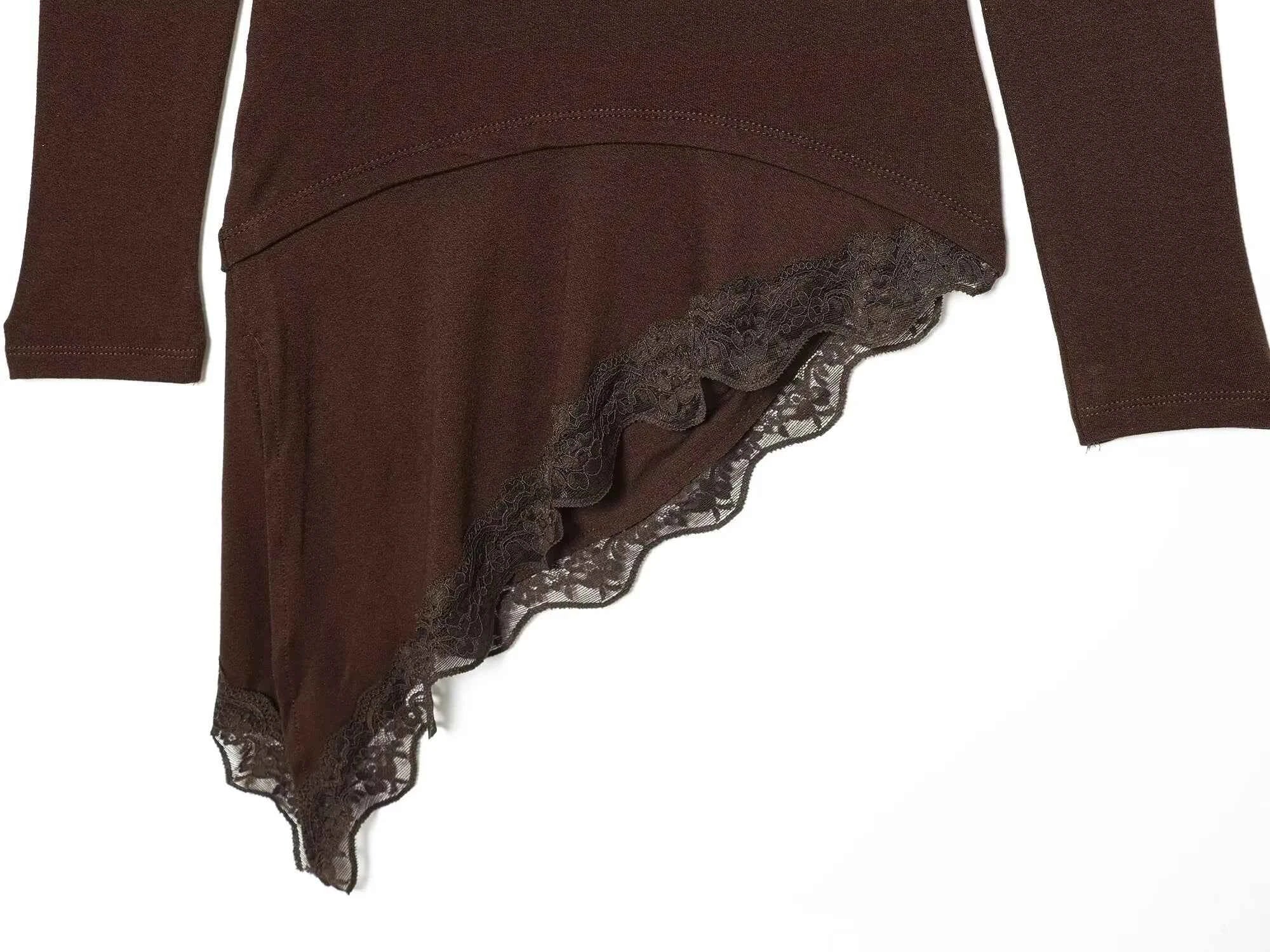 Women's T-Shirts Spring Autumn Fashion Lace Hem T Shirts for Women Asymmetry Streetwear Long Sleeve Slim Casual Tops