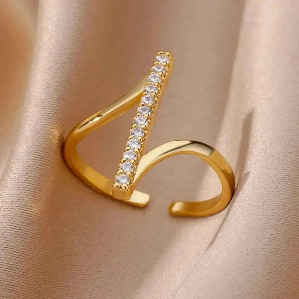 Simple Shiny Zircon Geometric Rings for Women Stainless Steel Ring Opening Gold Plated Wedding Finger Ring Jewelry Party Gifts
