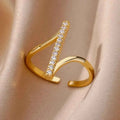 Simple Shiny Zircon Geometric Rings for Women Stainless Steel Ring Opening Gold Plated Wedding Finger Ring Jewelry Party Gifts