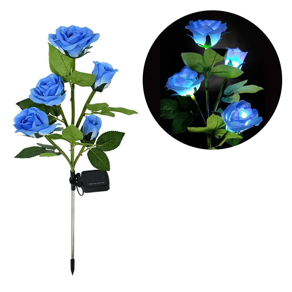 Solar Garden Lights Waterproof LED Outdoor Simulation Rose Flower Solar Light Pathway Lights for Yard Garden Backyard Decor ﻿