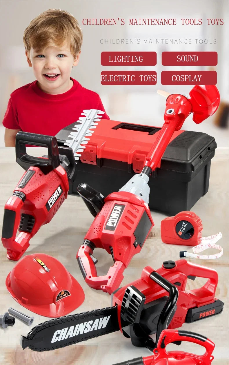 Children Electric Toolbox Pretend Play Toys Baby Simulation Tools Repair Lawn Mower Saw Hair Dryer Toy Maintenance Tool for Kid