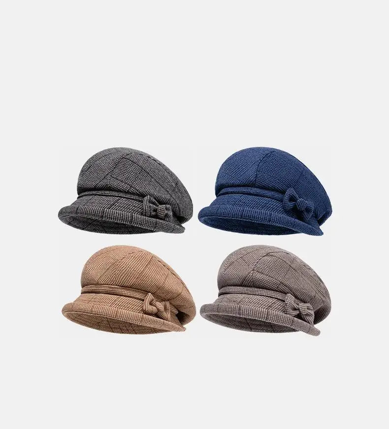 Elegant Women's Beret Hat With Bow - Autumn Winter Short Brim Beanie, Stylish & Warm Casual Headwear For Women Mother'gift New
