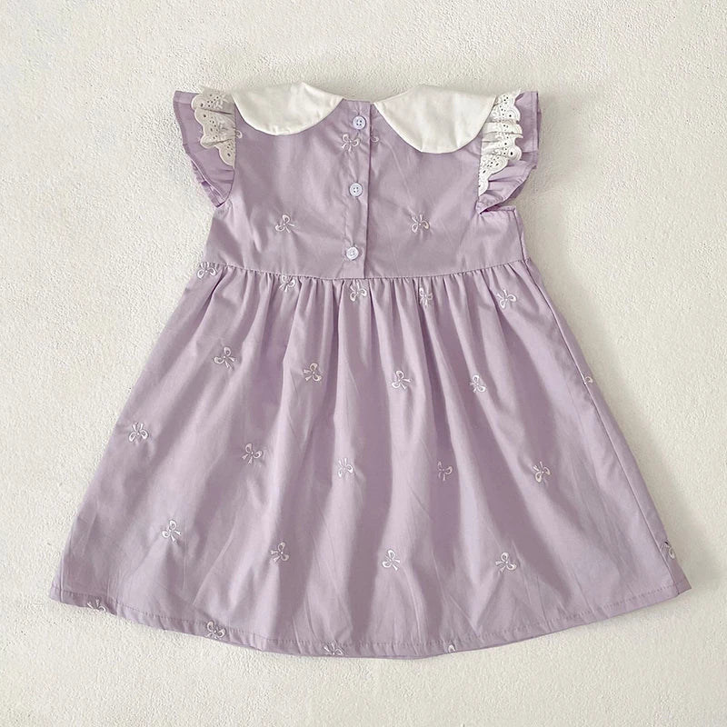 2026 New Summer Sister Clothing 2-6Yrs Kids Princess Flutter Sleeved Dresses Cotton Embroidery Baby Birthday Party Dress