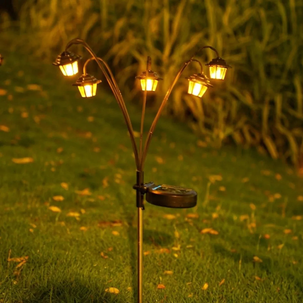 1pc Retro Lantern Decorative Light Waterproof Street Lawn Lamp Solar Garden Lights 6LED Holiday Party Lamp