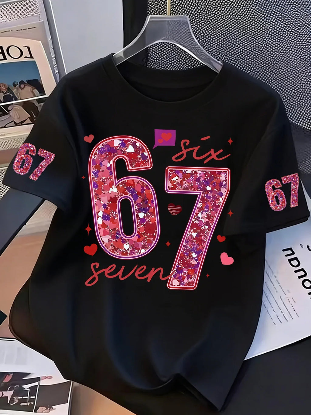 2026 Summer Valentine's Day Exclusive Sequin Print T-Shirt for Girls, Pure Cotton, Crew Neck, Comfortable and Breathable Clothes