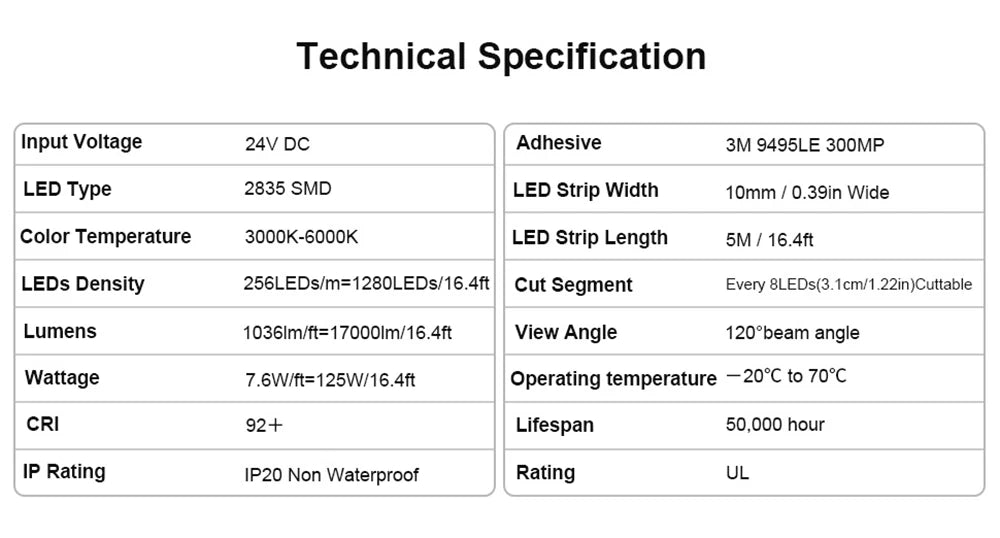 Super Bright 2835 LED Strip Lights 92+CRI 256 LEDs/m 16.4ft Flexible LED Tape Dimmable SMD2835 LED Lighting 3000K-6000K DC24V
