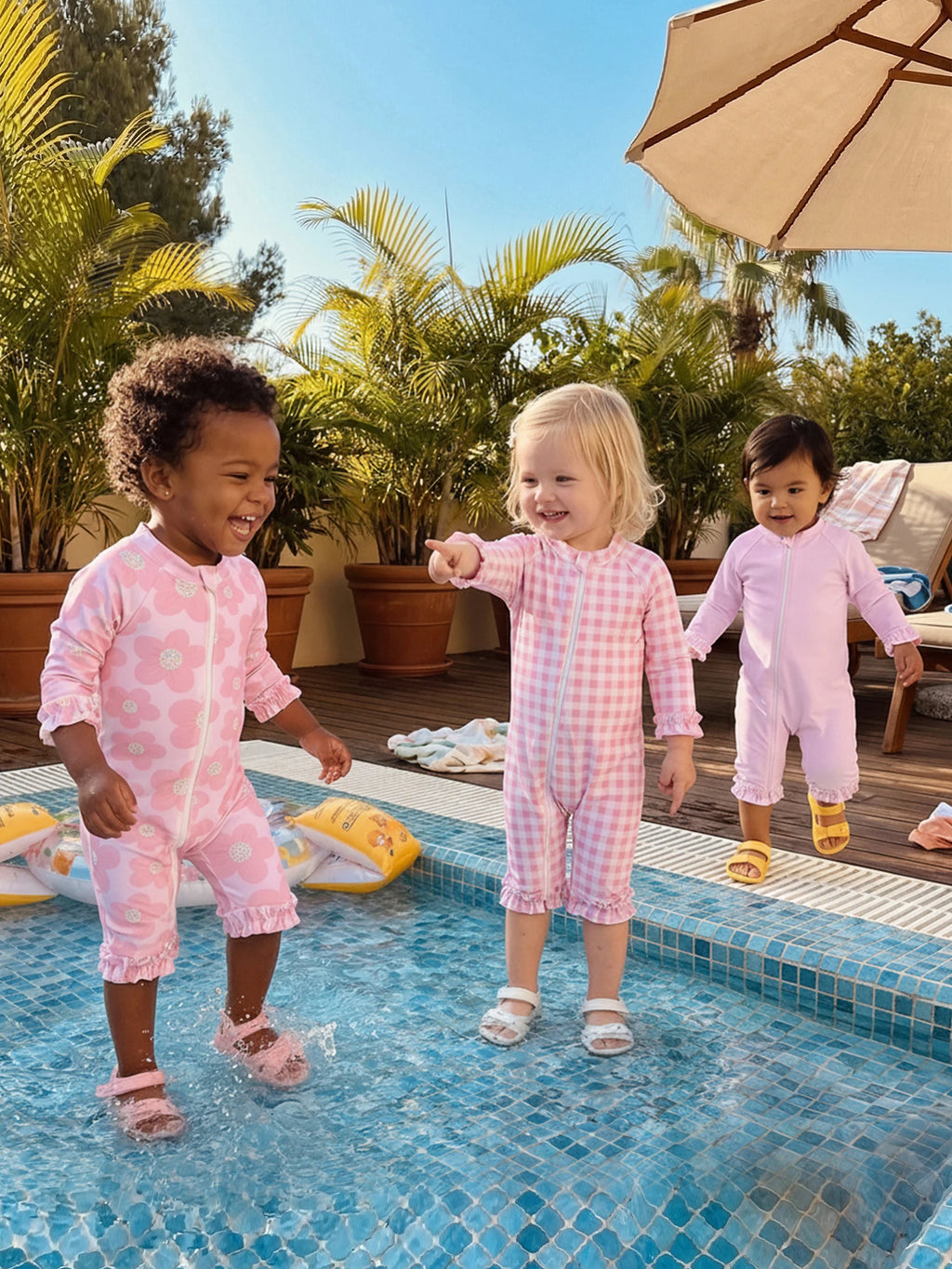 Toddler Baby Girl Summer Rash Guard Swimsuit Solid Color Print Long Sleeve Round Neck Romper Swimwear for Pool Beach