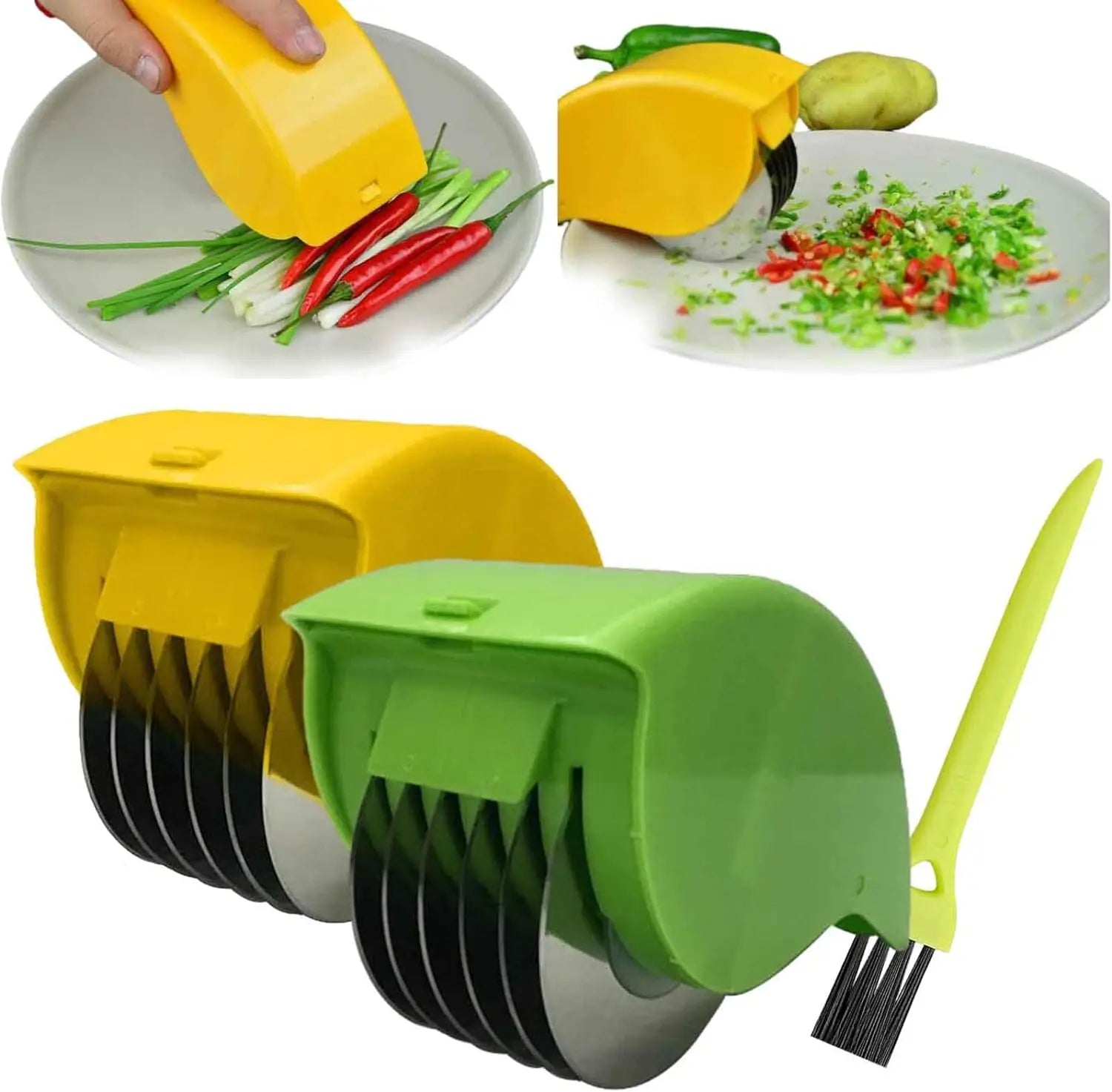 Parsley Chopper Roller Manual Scallion Cutter with 6 Stainless Steel Blade Detachable Herb Roller Mincer Vegetable Chopper Tools