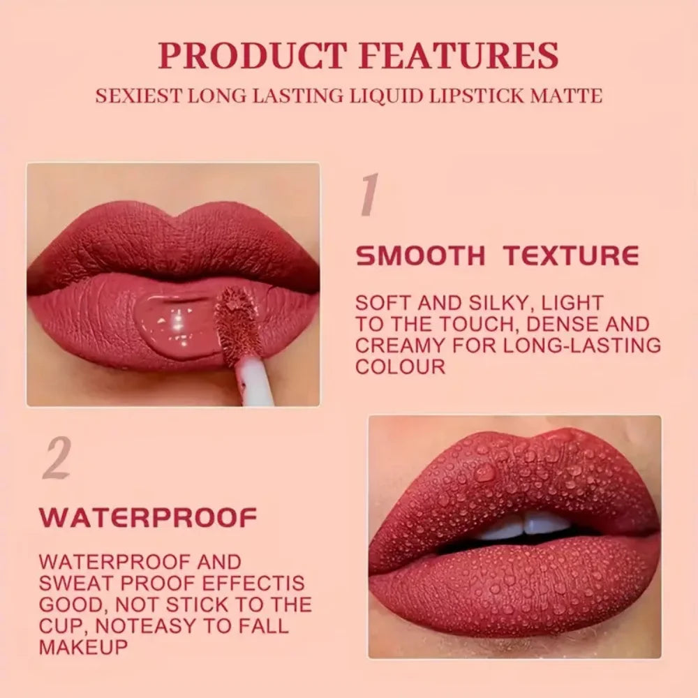 QIBEST Sexy Velvet Matte Lip Gloss Liquid Lipstick Lipgloss Beauty Red Nude Waterproof Long-lasting Lip Stain Makeup For Women