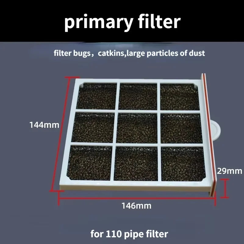 duct air filter inline ducting box ventilation for PVC pipe PE pipe Aluminum foil tube Inlet pre filter Deworming and Deashing