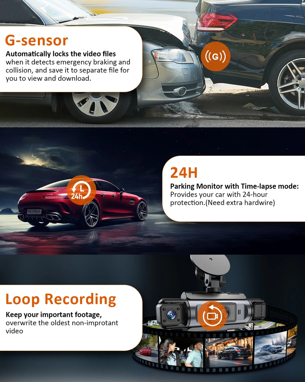 4Ch WiFi Dashcam car camera Black Box Driving DVR FHD 1080P Front Left Right Rear Night Vision Loop Recording Hardwire kit