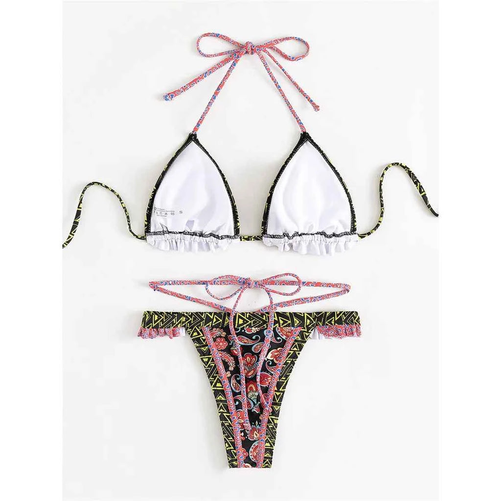 5 Colors Sexy Printed Halter Frilled Bikini Women Swimwear Female Swimsuit Two-pieces Bikini set Bather Bathing Suit Swim V4651