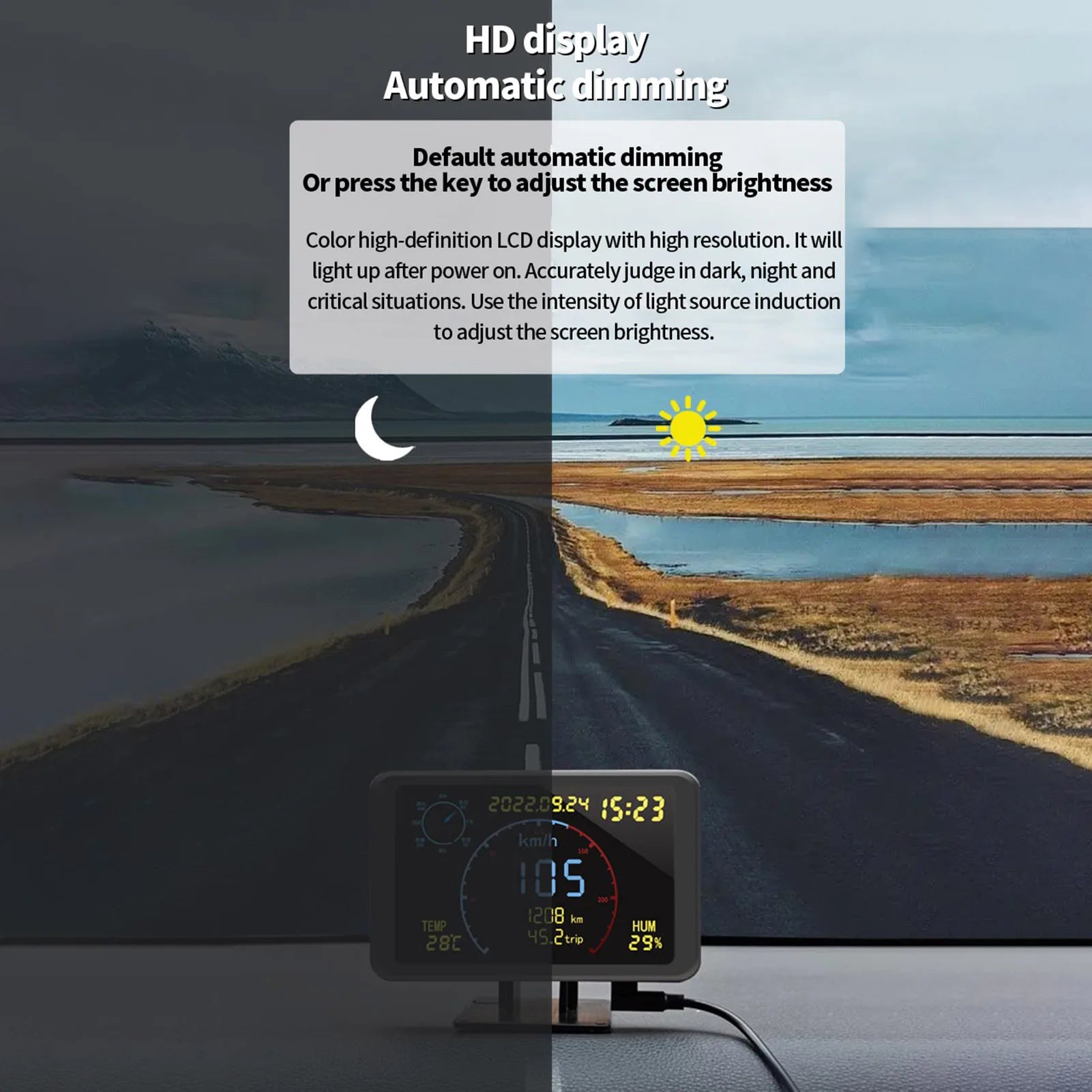 Digital GPS Speedometer Odometer 4.7 inch LCD Display HUD Display with Over Speeding Alarm head up display for All 5-24V Vehicle