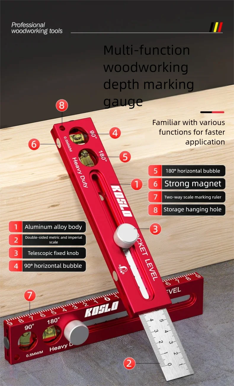 Woodworking ToolsRuler Precision Pocket Ruler Slide Ruler Inch/Metric T-Track Metal Slide Stops Aluminum Precision Rulerler