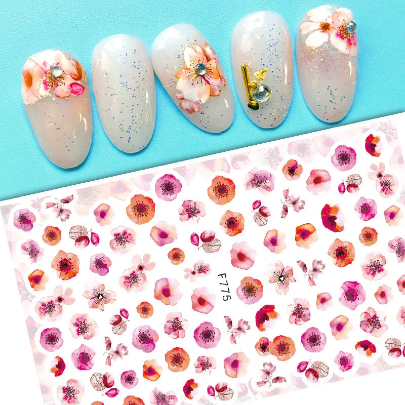 3D Dandelion Peach Blossom Maple Leaf Nail Sticker Nail Art Decoration Color Flower Nail Decal Nail Art Supplies Nail Parts