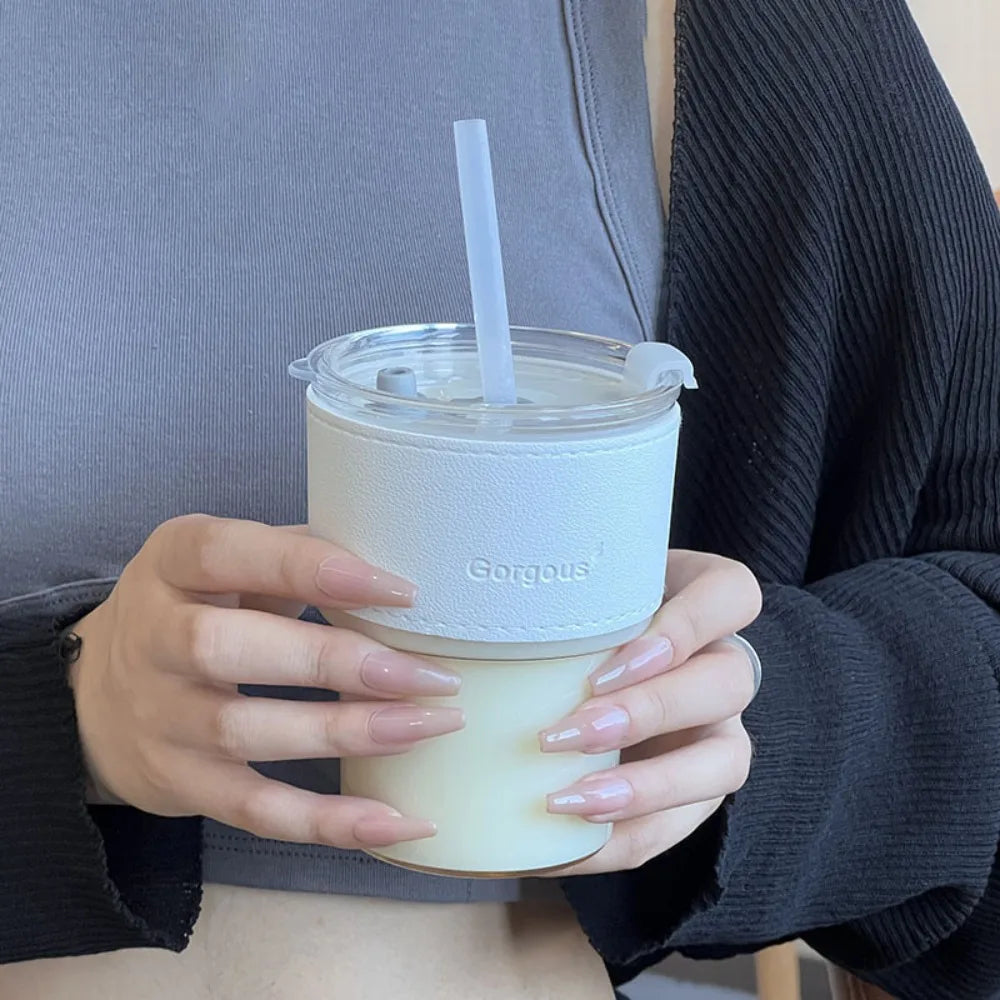 400ml with Lid Water Bottle New Creative with Straw Straw Cup Transparent Bamboo Cup Drink ware
